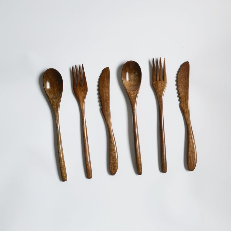 6 Piece Handcrafted Nanmu Wood Cutlery Set Solid Wooden Knife Fork Spoon Vintage Design Simple Style - Image 5