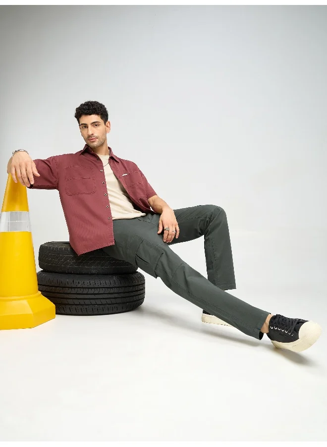 Beyoung Matte Grey Solid Cargo Pants For Men