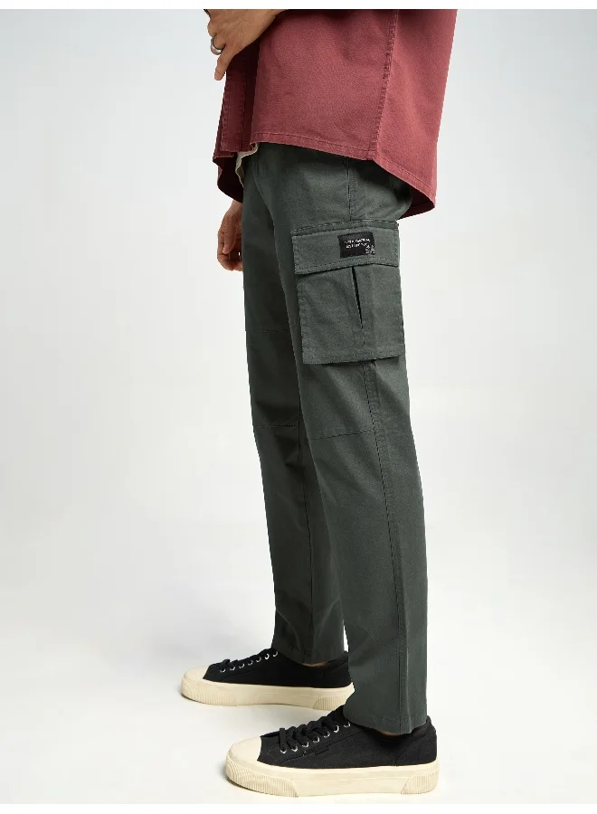 Beyoung Matte Grey Solid Cargo Pants For Men