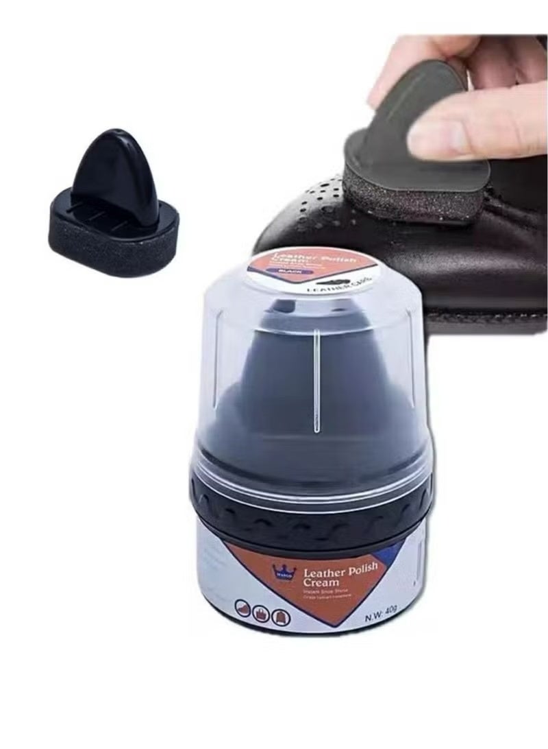 MANGO Leather Polish Cream，Self Shine Black Shoe Polish with Applicator Shoe Cream Shoe Shine Sponge Kit Shoe Shiner for Leather Boots and Shoes Care, Protects Leather from Scuffs and Scratches（Black 40g） - Image 1