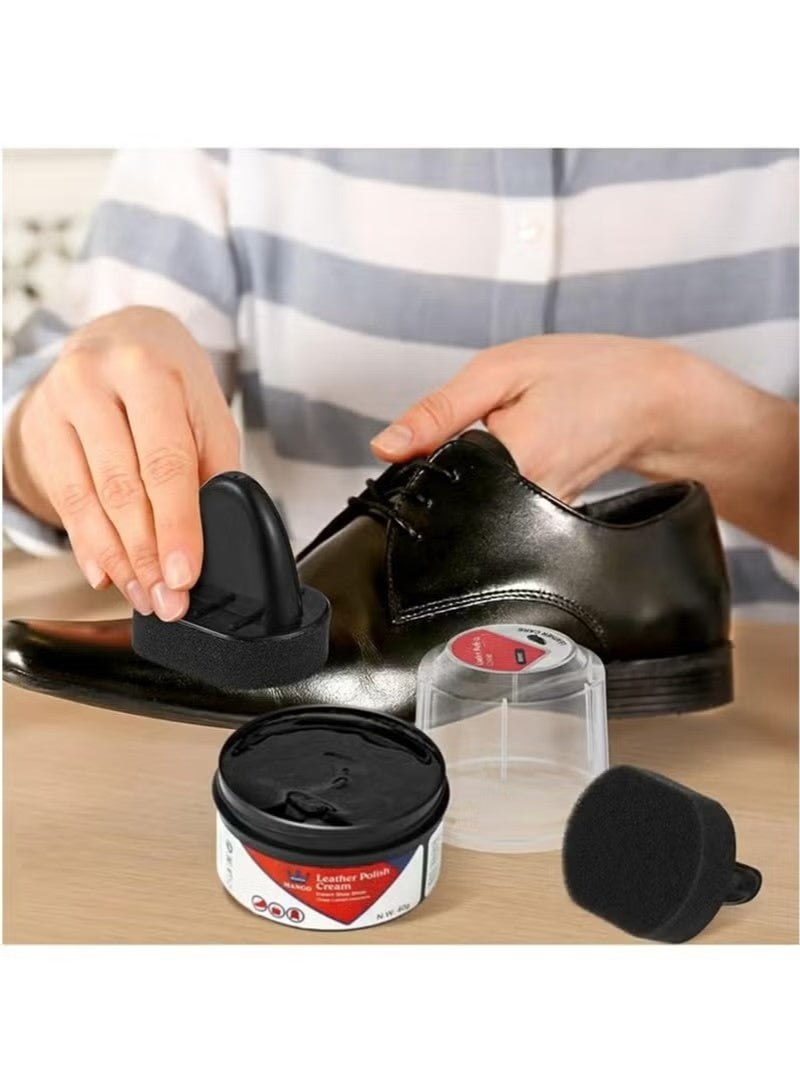 MANGO Leather Polish Cream，Self Shine Black Shoe Polish with Applicator Shoe Cream Shoe Shine Sponge Kit Shoe Shiner for Leather Boots and Shoes Care, Protects Leather from Scuffs and Scratches（Black 40g） - Image 5
