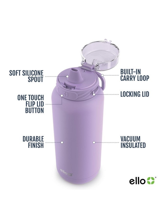 Ello Cooper 32oz Stainless Steel Water Bottle with Straw and Carry Handle, Double Walled and Vacuum Insulated Metal, Leak Proof Locking Lid with Soft Silicone Spout, Reusable, BPA Free, Lilac - Image 3