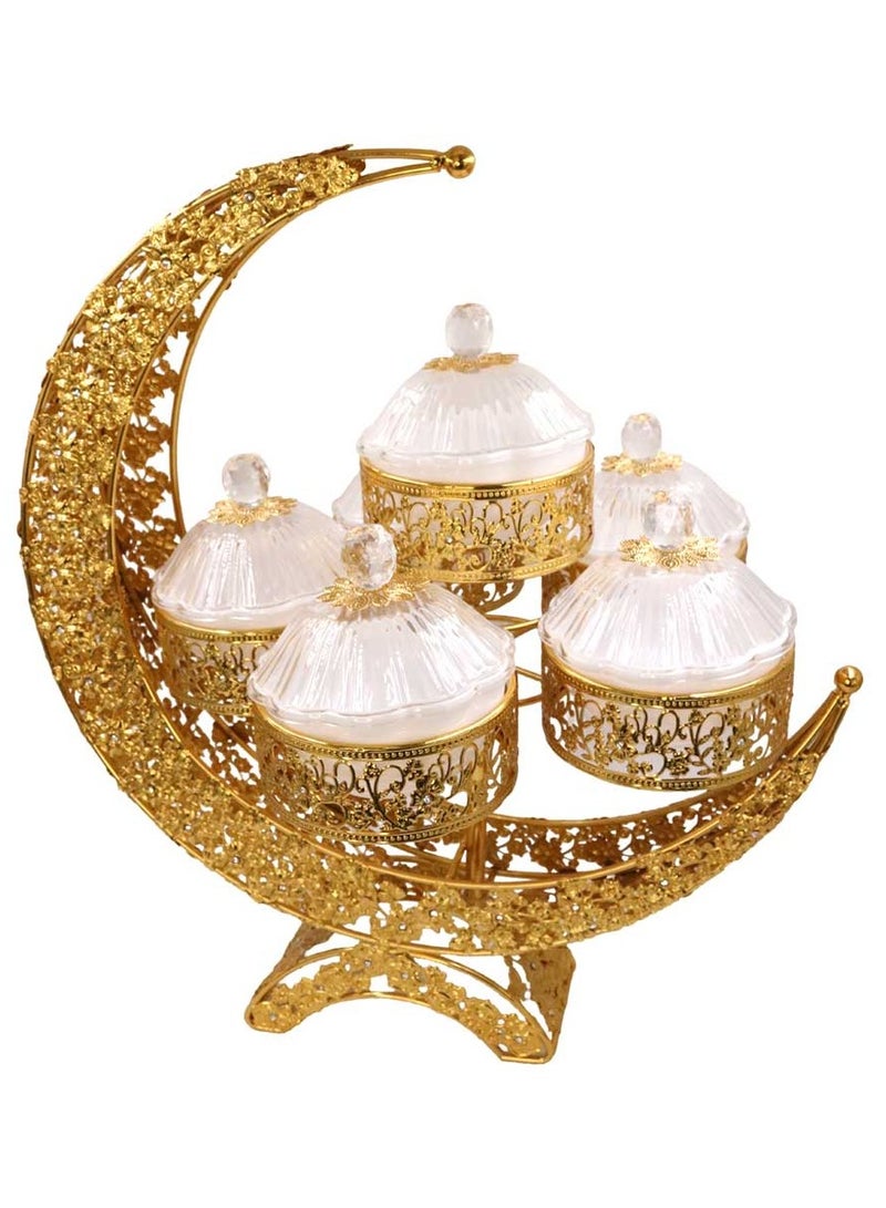 Luxury Moon-Design Metal Fruit & Snack Serving Tray for Ramadan Mubarak Dates, Nuts, Sweets & Appetizer Display Stand - Image 1