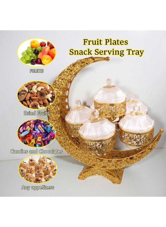 Luxury Moon-Design Metal Fruit & Snack Serving Tray for Ramadan Mubarak Dates, Nuts, Sweets & Appetizer Display Stand - Image 3