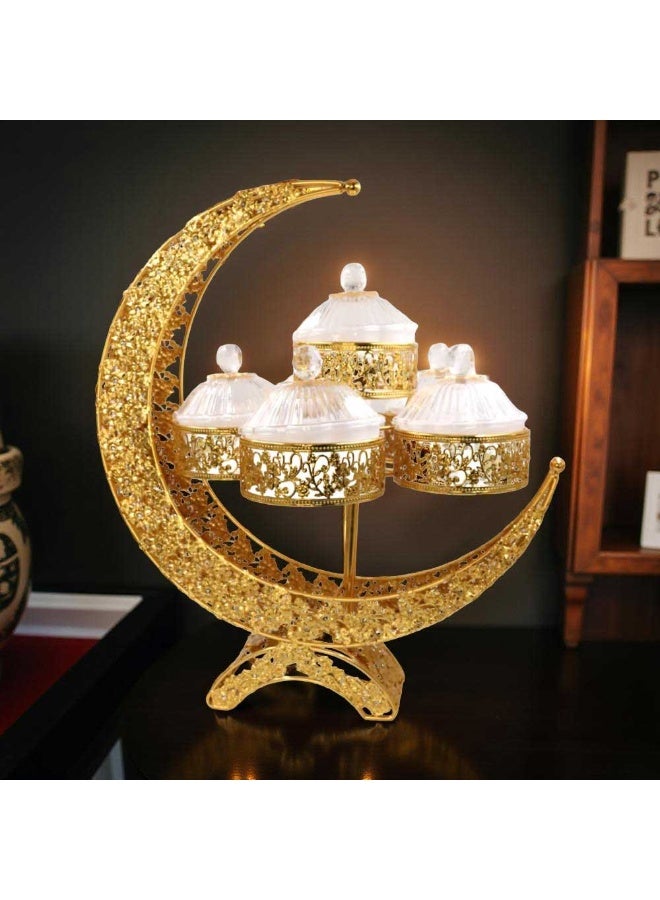 Luxury Moon-Design Metal Fruit & Snack Serving Tray for Ramadan Mubarak Dates, Nuts, Sweets & Appetizer Display Stand - Image 2