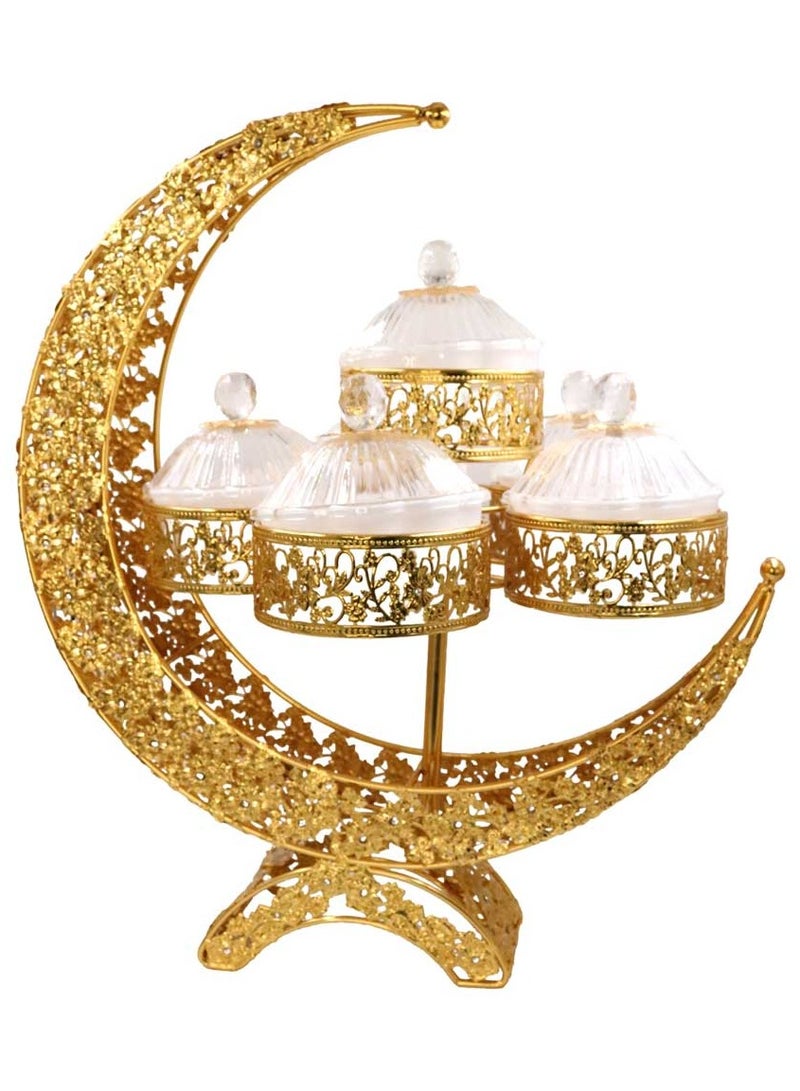 Luxury Moon-Design Metal Fruit & Snack Serving Tray for Ramadan Mubarak Dates, Nuts, Sweets & Appetizer Display Stand - Image 4