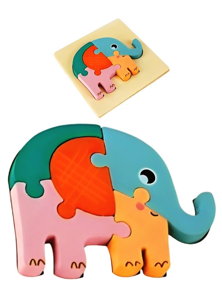 Wooden 3D Jigsaw Puzzle Elephant Small Shape for Toddlers, Teacher Parents Early Learning Support Tools, Attractive Colors and Patterns, Montessori Motor and Sensory Skills Develop Toys, Ideal Gift - Image 1