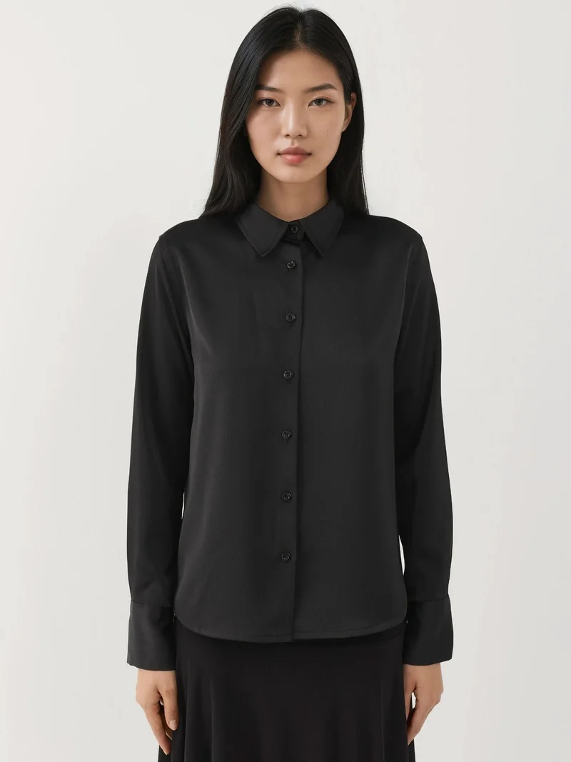 HICCUP Black Long Sleeve Satin Shirt for Women | Best Price UAE