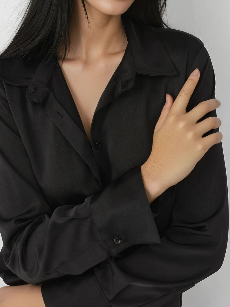HICCUP Black Long Sleeve Satin Shirt for Women | Best Price UAE