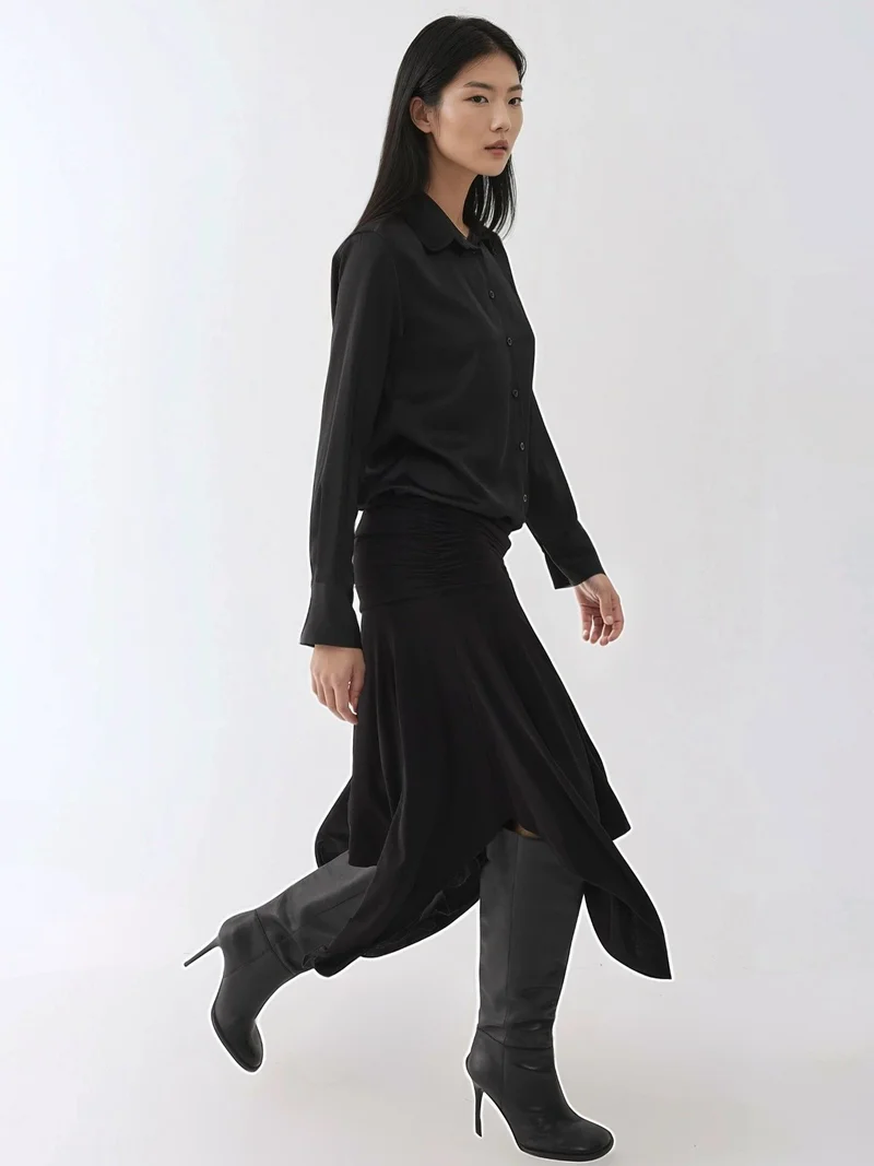 HICCUP Black Long Sleeve Satin Shirt for Women | Best Price UAE