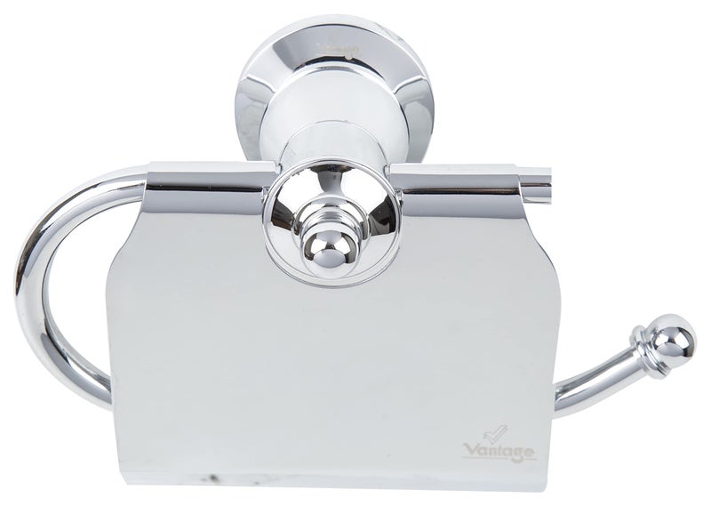 Vantage حامل ورق المرحاض فانتاج VAR-1006 100% نحاس مع غطاء لتوزيع ورق المطبخ والحمام بتشطيب كروم - Image 1