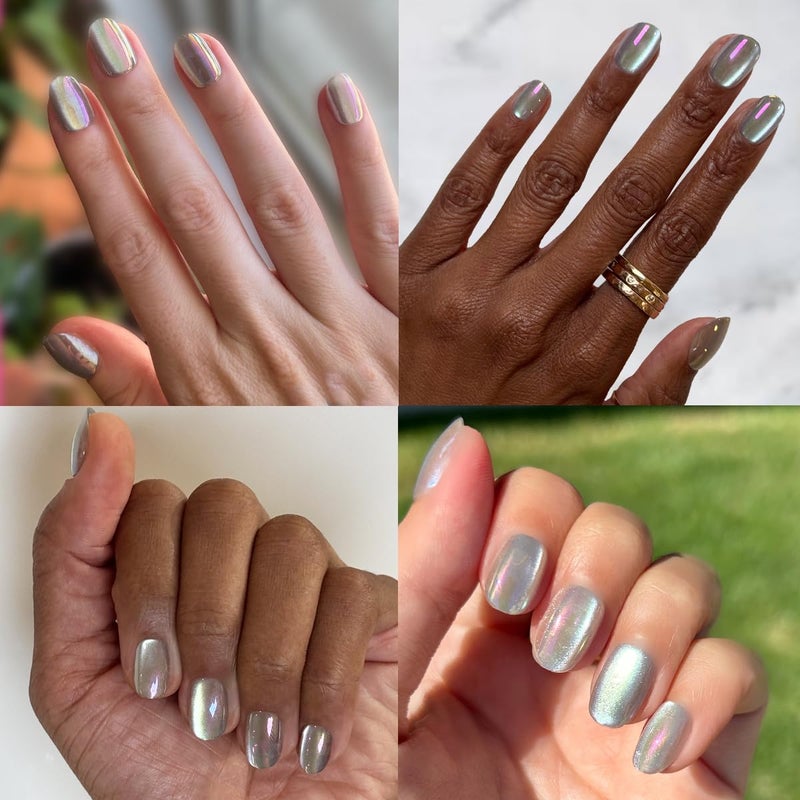Olive & June Instant Mani Press-On Nails (Glue) | 42 Fake Nails, 21 Sizes | Non-Toxic, Long-Lasting Recycled Materials | Spring Flowers & Patterns | Extra Short, Round | Sheer Lavender Shimmer - Image 4
