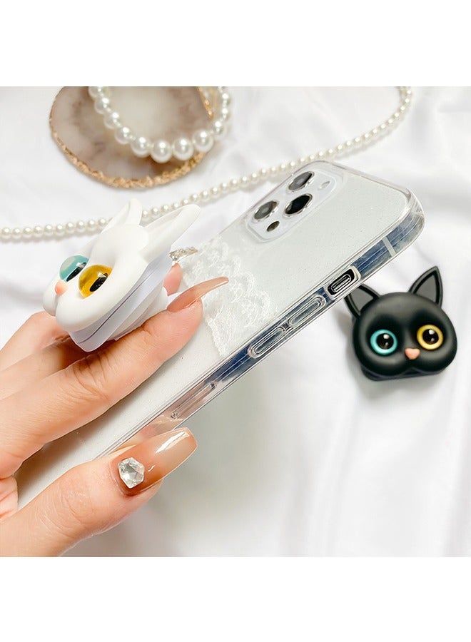 Mobile Phone Grip Stand, Cute Cat and Mirror Design A stand for both purposes，Mobile Phone Grip Stand Holder for Smartphone Tablet Cell Phone Accessory White - Image 2