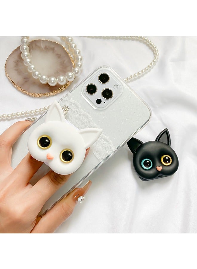 Mobile Phone Grip Stand, Cute Cat and Mirror Design A stand for both purposes，Mobile Phone Grip Stand Holder for Smartphone Tablet Cell Phone Accessory White - Image 1