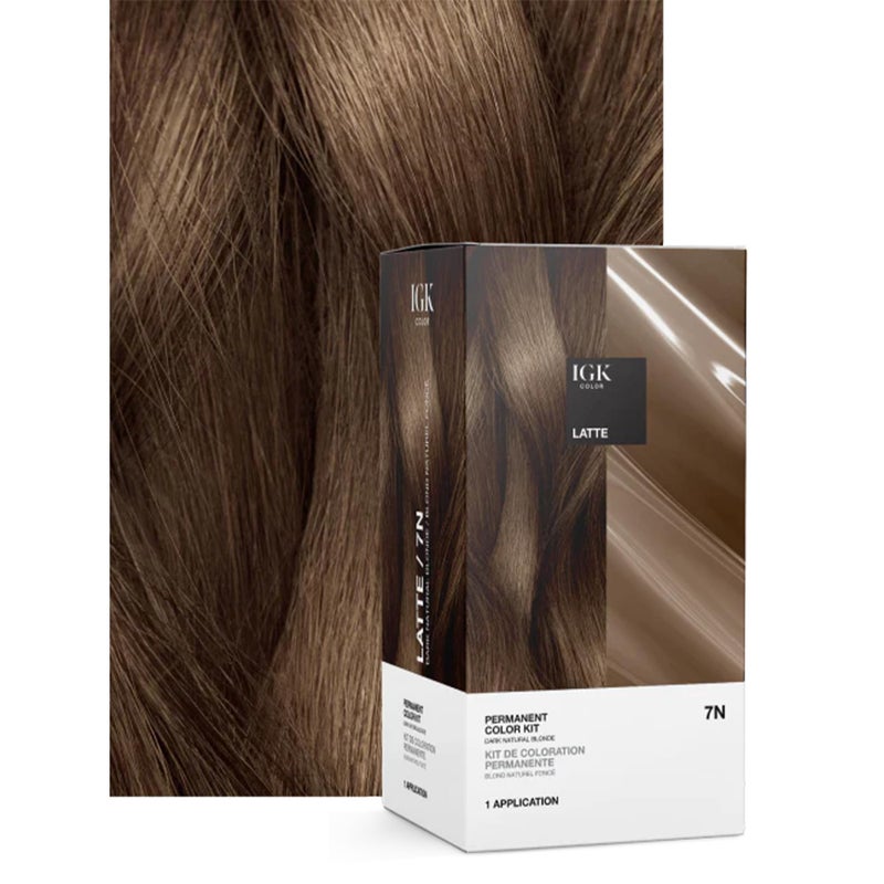 IGK Permanent Hair Color Kit | 7 N Latte - Dark Natural Blonde | 100% Gray Color Coverage + Strengthen + Shine | Ammonia Free - Image 2