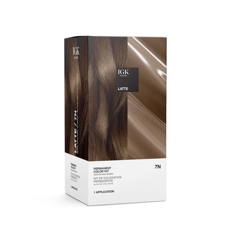 IGK Permanent Hair Color Kit | 7 N Latte - Dark Natural Blonde | 100% Gray Color Coverage + Strengthen + Shine | Ammonia Free - Image 1