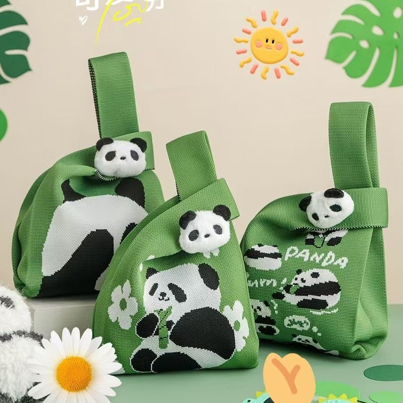 Gift Birthday Bag Casual Tote Bag Cute Panda Daily Handbag Hand Carrying All-Match Polyester Knitted Hand Gift - Image 2