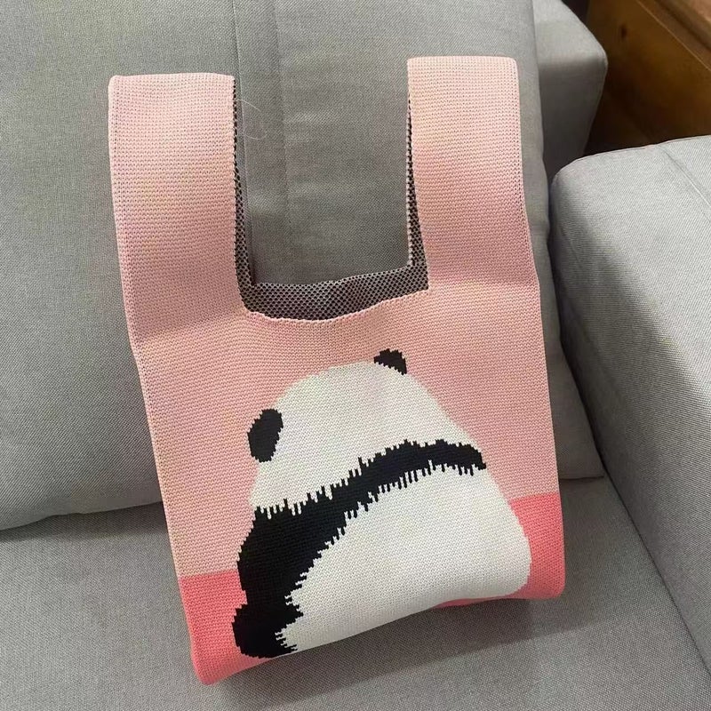 Gift Birthday Bag Casual Tote Bag Cute Panda Daily Handbag Hand Carrying All-Match Polyester Knitted Hand Gift - Image 5