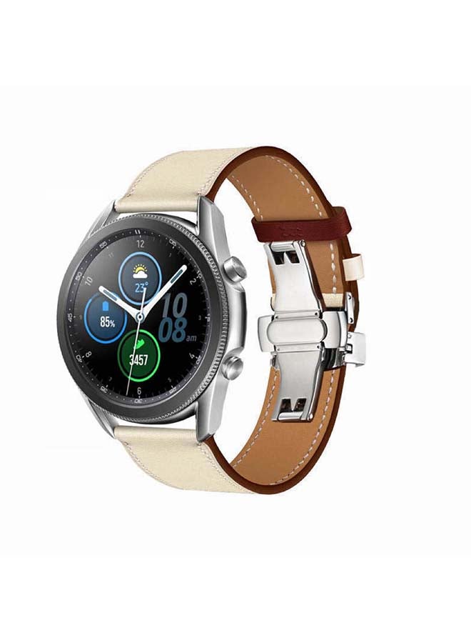 Perfii Genuine Leather Replacement Band for Samsung Galaxy Watch3 45mm Beige - Image 2
