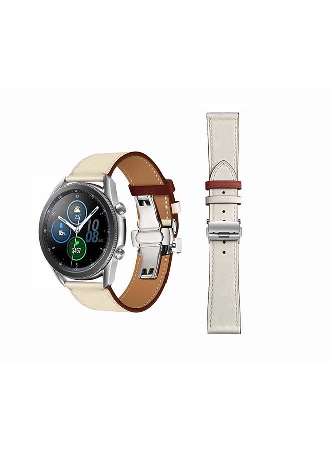 Perfii Genuine Leather Replacement Band for Samsung Galaxy Watch3 45mm Beige - Image 1