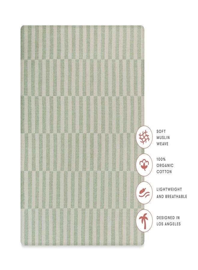 Babyletto 100% Organic Cotton All-Stages® Midi Crib Sheet, GOTS-Certified, Fitted 360°, Ultra-Soft and Breathable Muslin - Moss Green Offset Stripe - Image 4
