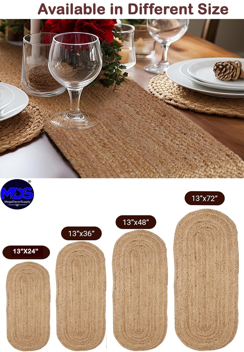 MDS Pack of 1 Handwoven Oval Jute Braided Table Runner 13 x 108 Inch, 100% Natural Reversible Farmhouse Rustic Vintage Dining Table Runner for Home Decor, Kitchen, Indoor & Covered Door Entrances - Image 4