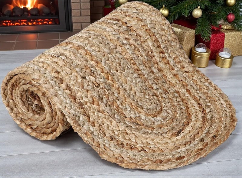 MDS Pack of 1 Handwoven Oval Jute Braided Table Runner 13 x 108 Inch, 100% Natural Reversible Farmhouse Rustic Vintage Dining Table Runner for Home Decor, Kitchen, Indoor & Covered Door Entrances - Image 1