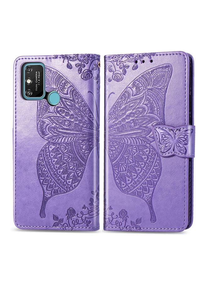 اس-توب جراب لهاتف Huawei Honor 9A، جراب جلدي أفقي منقوش عليه زهرة حب الفراشة مع حامل / فتحة بطاقة / محفظة / حبل - Image 1