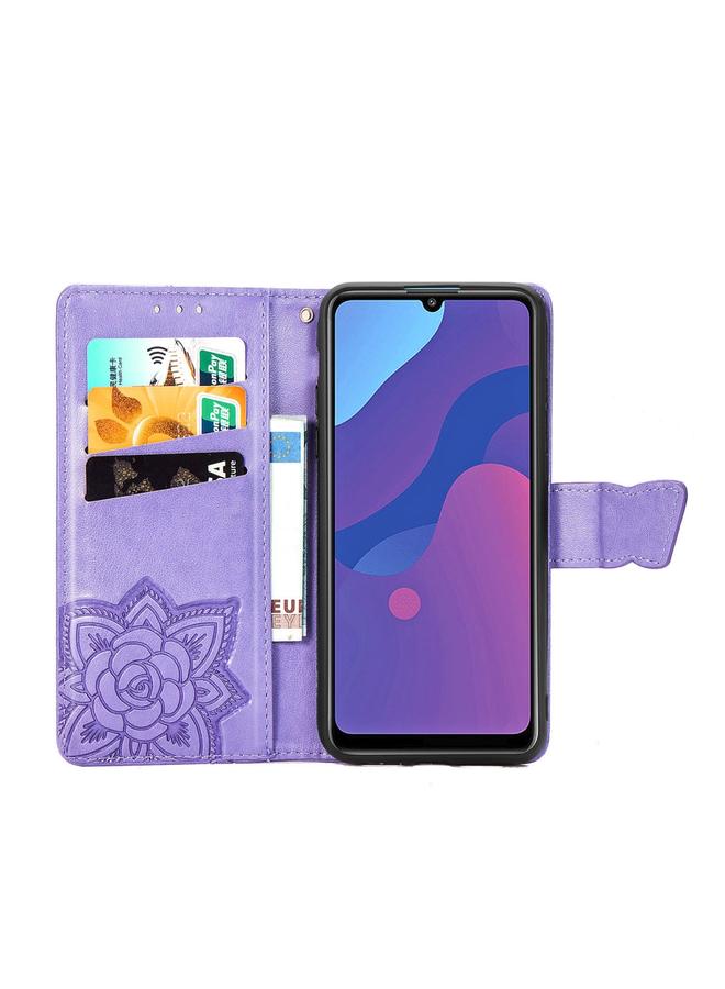 اس-توب جراب لهاتف Huawei Honor 9A، جراب جلدي أفقي منقوش عليه زهرة حب الفراشة مع حامل / فتحة بطاقة / محفظة / حبل - Image 2