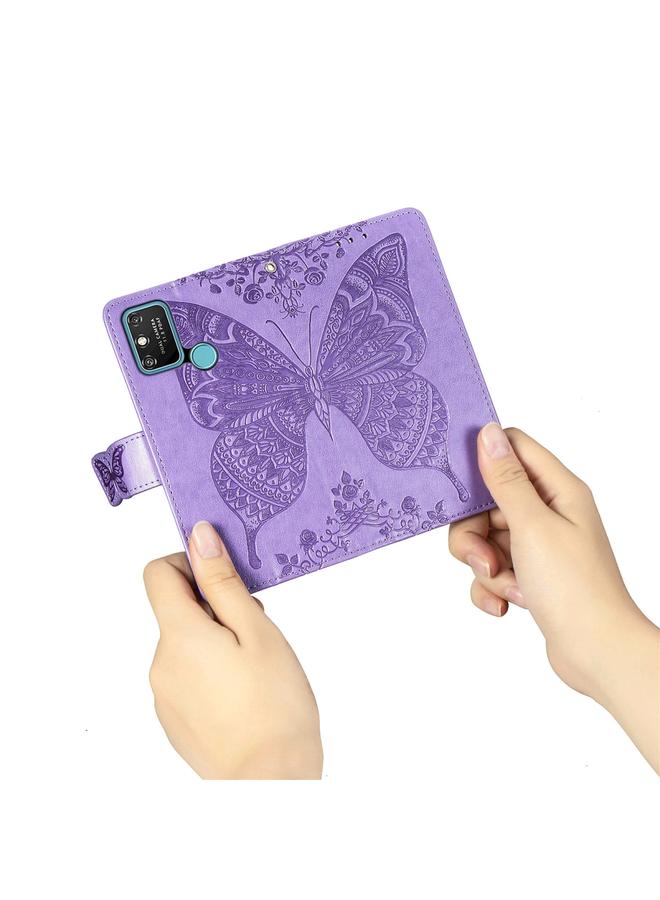 اس-توب جراب لهاتف Huawei Honor 9A، جراب جلدي أفقي منقوش عليه زهرة حب الفراشة مع حامل / فتحة بطاقة / محفظة / حبل - Image 5