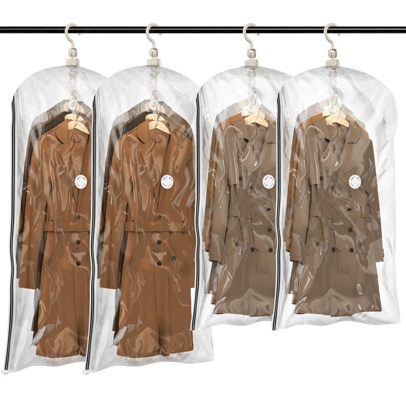 TAILI Hanging Vacuum Storage Sealer Bags Space Saver Bag for Clothing, Suits and Jackets, Closet Organizers, Travel, Set of 4 (2 Long, 2 Short), Clear - Image 1