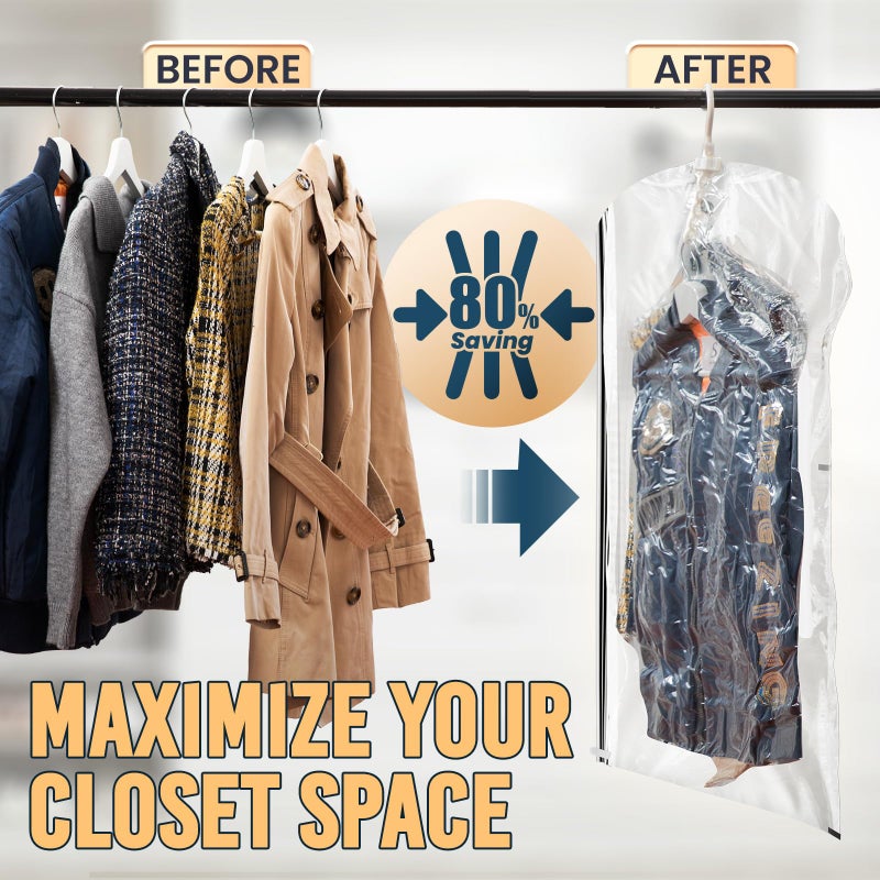 TAILI Hanging Vacuum Storage Sealer Bags Space Saver Bag for Clothing, Suits and Jackets, Closet Organizers, Travel, Set of 4 (2 Long, 2 Short), Clear - Image 3