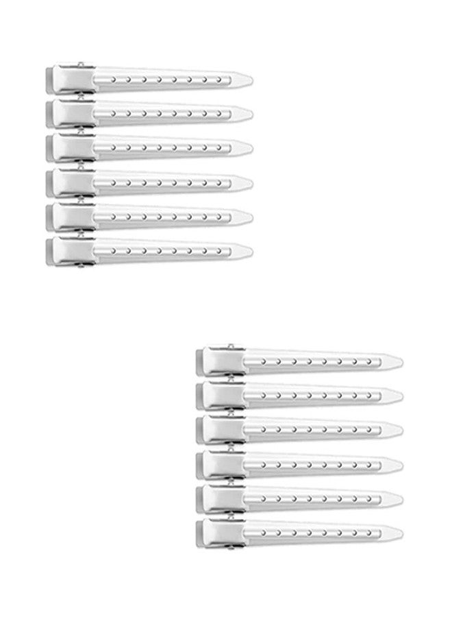 VIVIAN Professional Salon Hair Styling Steel Silver Section Clips Duck Bill Clips, 3.5 Rustproof Metall Clips With Holes For Hair Styling For Women, Silver (Pack Of 12) - Image 1
