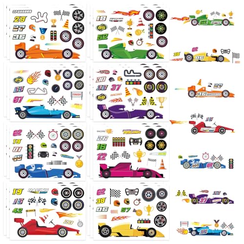 OTAITY 24 Sheets Car Stickers for Kids Make Your Own Stickers DIY Race Car Sticker Race Party Favors Birthday Party Decorations - Image 1