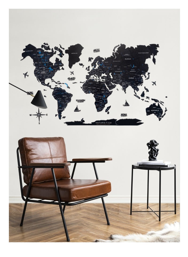 Enjoy The Wood Enjoy The Wood - 2D World Wood Wall Art – Elegant Wooden World Wall Decor for Home, Bedroom, or Office – Perfect Housewarming Gift & Handcrafted Wall Art - Midnight Design  - Image 1