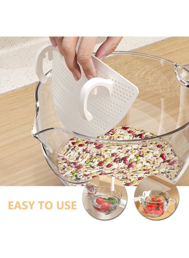 SOLARAE وعاء غسيل الأرز البلاستيكي مع مصفاة، 2 قطعة غسالة أرز ثقيلة مع مقبض، سلة مصفاة لتصفية الخضار، الفواكه، المعكرونة، الفاصوليا، شفاف - Image 3
