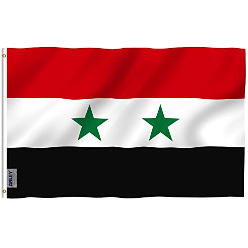 Anley علم أنلي فلاي بريز 3x5 قدم علم سوريا - ألوان زاهية ومقاومة للتلاشي - رأس قماشي وخياطة مزدوجة - أعلام الجمهورية العربية السورية من البوليستر مع حلقات نحاسية 3 X 5 قدم - Image 1