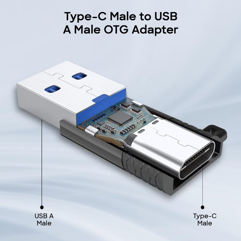 PTron محول Nexo USB Type C أنثوي إلى USB 3.0 ذكري OTG، نقل بيانات عالي السرعة 5 جيجابت في الثانية، متوافق مع أجهزة الكمبيوتر المحمولة/الأجهزة اللوحية/الهواتف الذكية/الشواحن، تصميم أنيق ومضغوط وبناء من سبائك المعادن (أسود) - Image 2