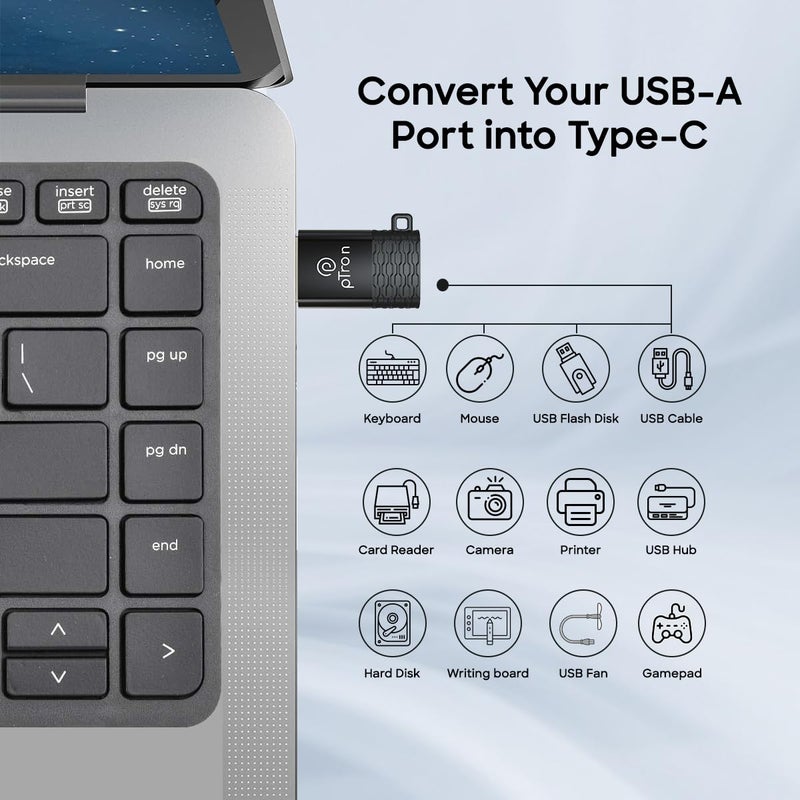 PTron محول Nexo USB Type C أنثوي إلى USB 3.0 ذكري OTG، نقل بيانات عالي السرعة 5 جيجابت في الثانية، متوافق مع أجهزة الكمبيوتر المحمولة/الأجهزة اللوحية/الهواتف الذكية/الشواحن، تصميم أنيق ومضغوط وبناء من سبائك المعادن (أسود) - Image 5