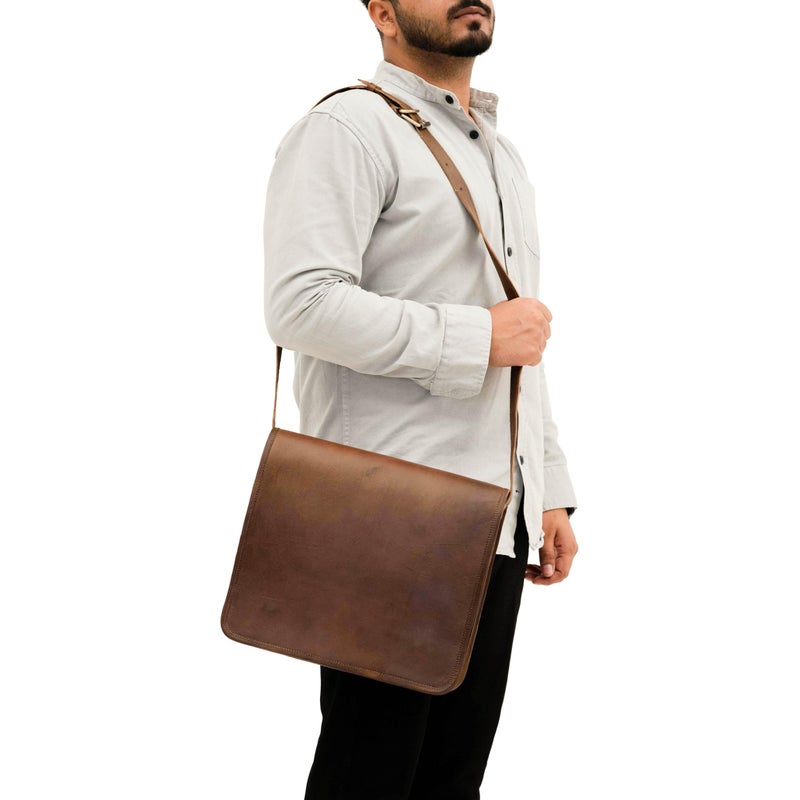 Shy Shy Let s Touch The Sky Indian Hando Art 13inch Leather Real Messenger bag for Laptop Briefcase Satchel Men and Women Messenger Handmade Bag Laptop Bag Satchel Bag Padded Messenger Bag Brown (13 inch small)  - Image 4