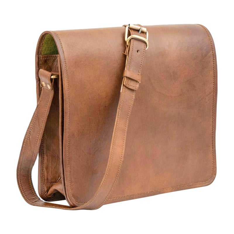 Shy Shy Let s Touch The Sky Indian Hando Art 13inch Leather Real Messenger bag for Laptop Briefcase Satchel Men and Women Messenger Handmade Bag Laptop Bag Satchel Bag Padded Messenger Bag Brown (13 inch small)  - Image 2