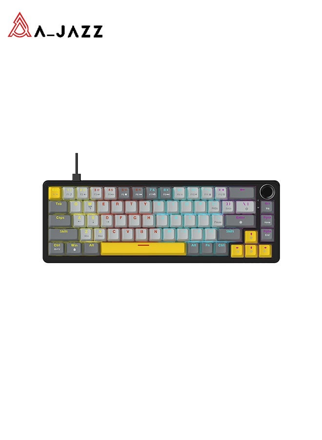 A-jazz AK690 black gray yellow mixed light DIY wired version mechanical keyboard full key hot swappable multifunctional metal knob - Image 1