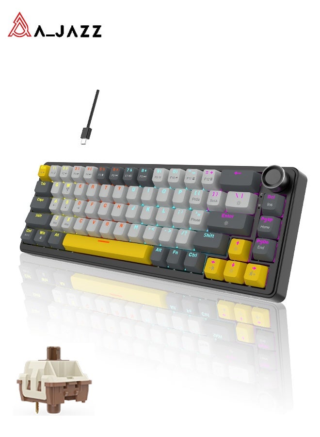 A-jazz AK690 75% Mechanical Gaming Keyboard, featuring hot-swappable switches, RGB backlighting, and knob controls. This compact, wired keyboard with a detachable USB-C cable uses a spacer-mounted design and is compatible with PC, PS5, PS4, Xbox, and Mac—perfect for FPS and Fortnite players. - Image 1