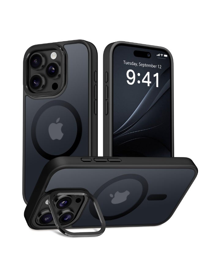 GolbinBox for iPhone 15 Pro Case Magsafe Compatible Built-in Invisible Kickstand Premium Drop Protection Scratch-Resistant Translucent Matte Hard Back Shockproof Protective Phone Case，Black  - Image 1