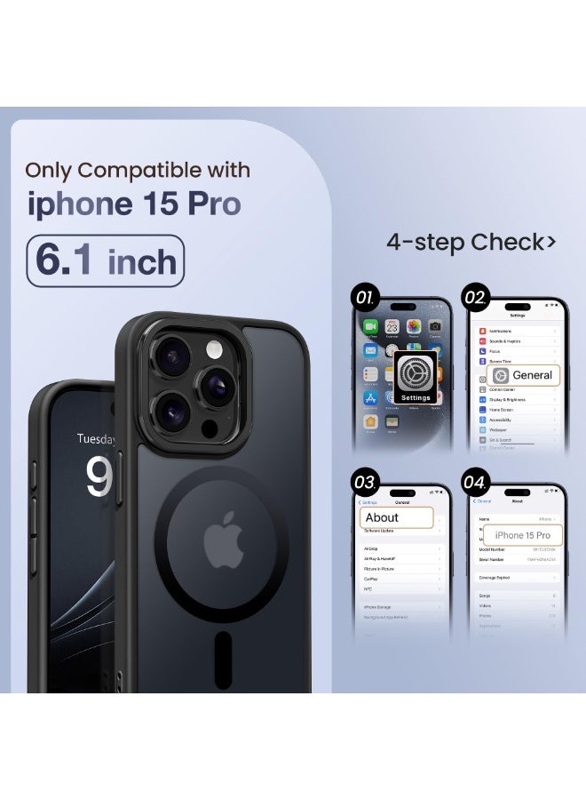 GolbinBox for iPhone 15 Pro Case Magsafe Compatible Built-in Invisible Kickstand Premium Drop Protection Scratch-Resistant Translucent Matte Hard Back Shockproof Protective Phone Case，Black  - Image 2