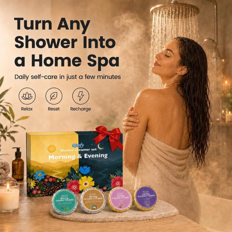 Shower Steamers Aromatherapy 12 Pack Shower Bombs with Essential Oils, Morning Refresh and Evening Relax Set, Birthday Valentines Gifts for Women Man Her, Self Care, Relaxation Home Spa Gift - Image 3