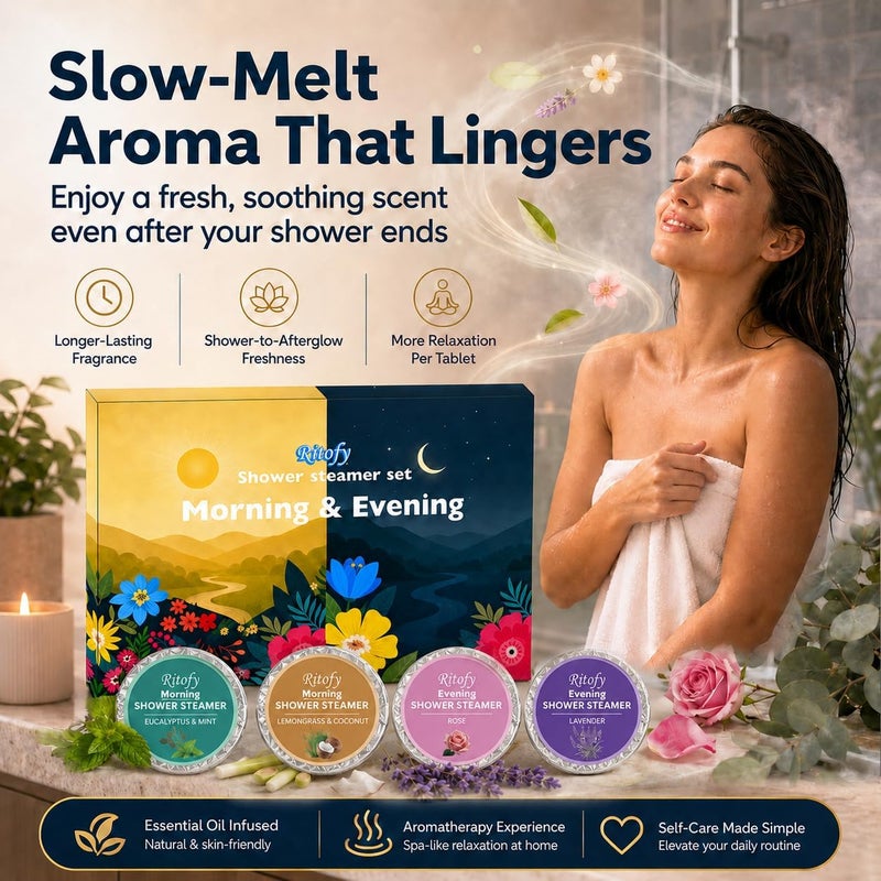 Shower Steamers Aromatherapy 12 Pack Shower Bombs with Essential Oils, Morning Refresh and Evening Relax Set, Birthday Valentines Gifts for Women Man Her, Self Care, Relaxation Home Spa Gift - Image 2