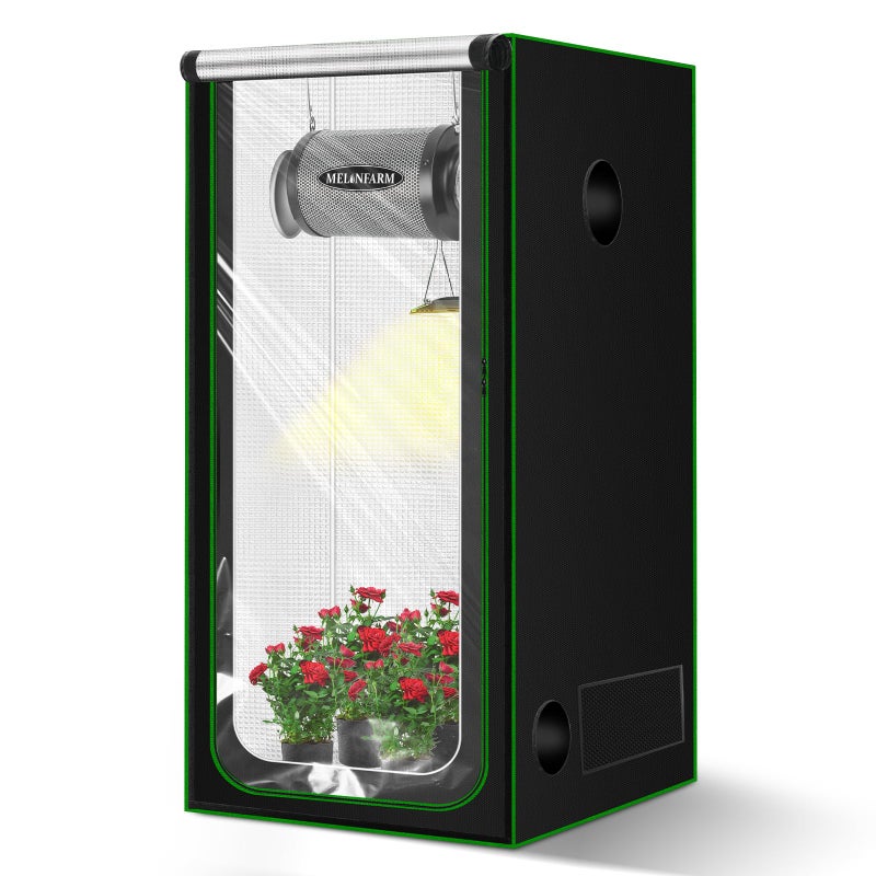 MELONFARM 355x355x72 Grow Tent Double Transparent Viewing Door Indoor Grow Tent Growing Tent with High Reflective Mylar  Floor Tray Plant Tent for Indoor Hydroponics Growing