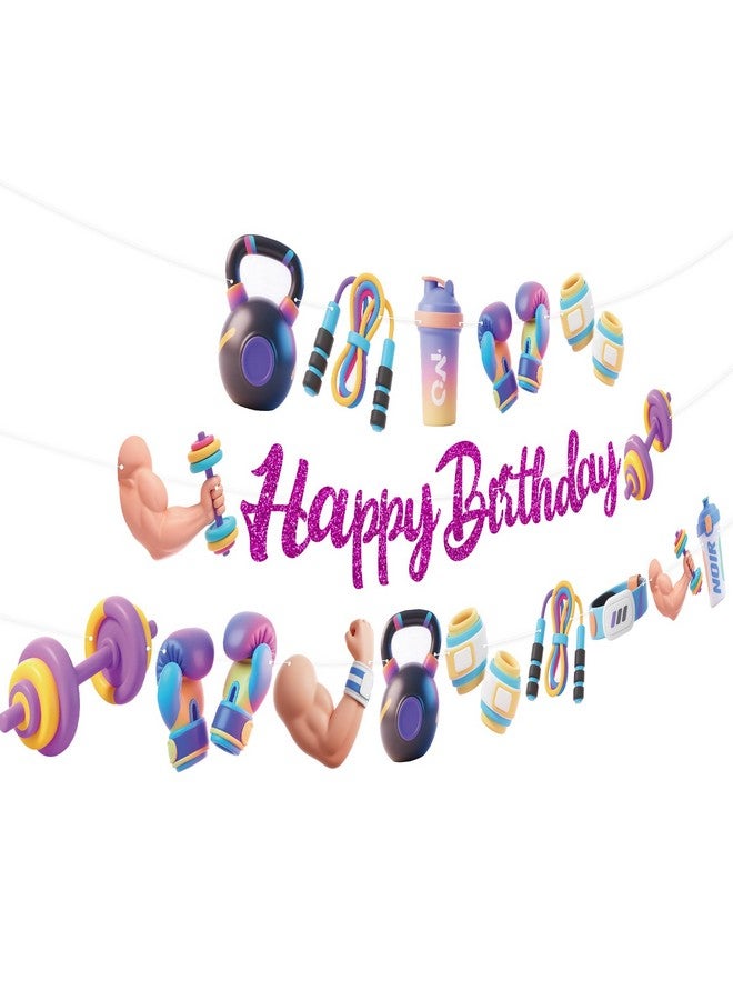 TBEEJ Gym Fitness Party Banners 3Pcs Happy Birthday Garland Banners for Boy Girls Theme Baby Shower Birthday Party Supplies - Image 1