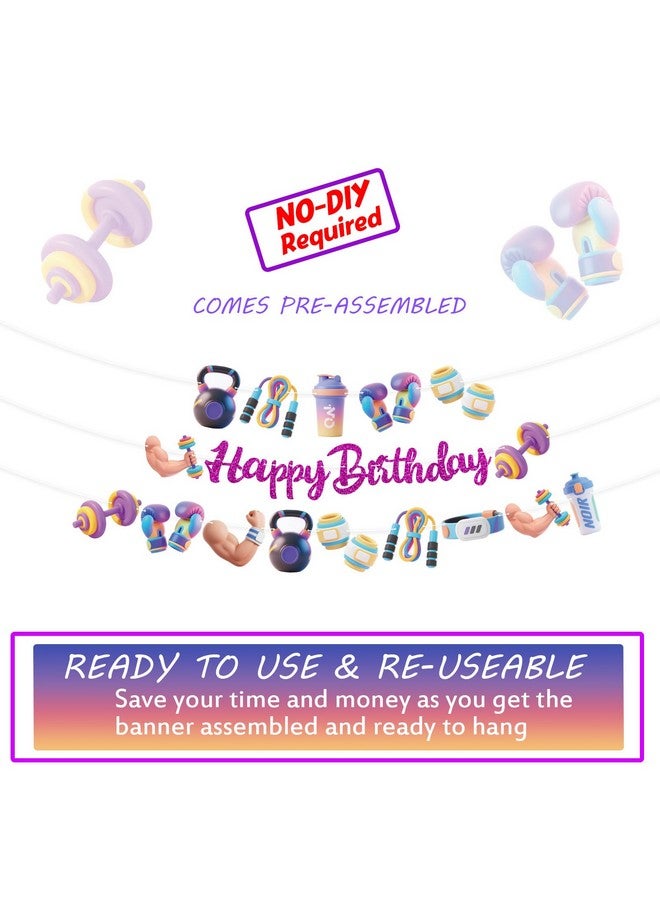 TBEEJ Gym Fitness Party Banners 3Pcs Happy Birthday Garland Banners for Boy Girls Theme Baby Shower Birthday Party Supplies - Image 5